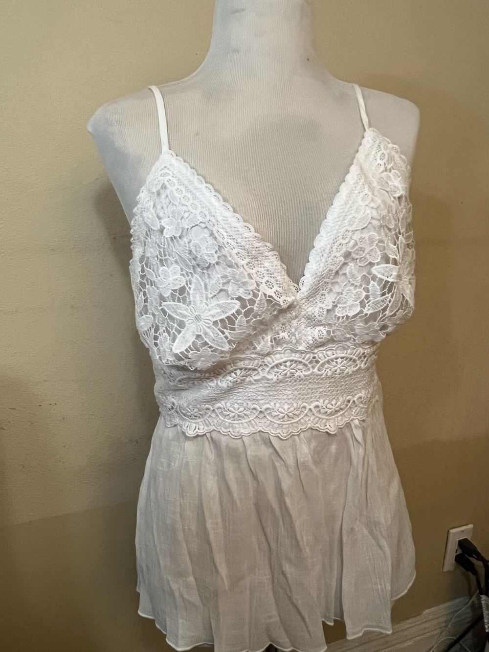 Rebellion White Ribbed Tank with Lace Trim